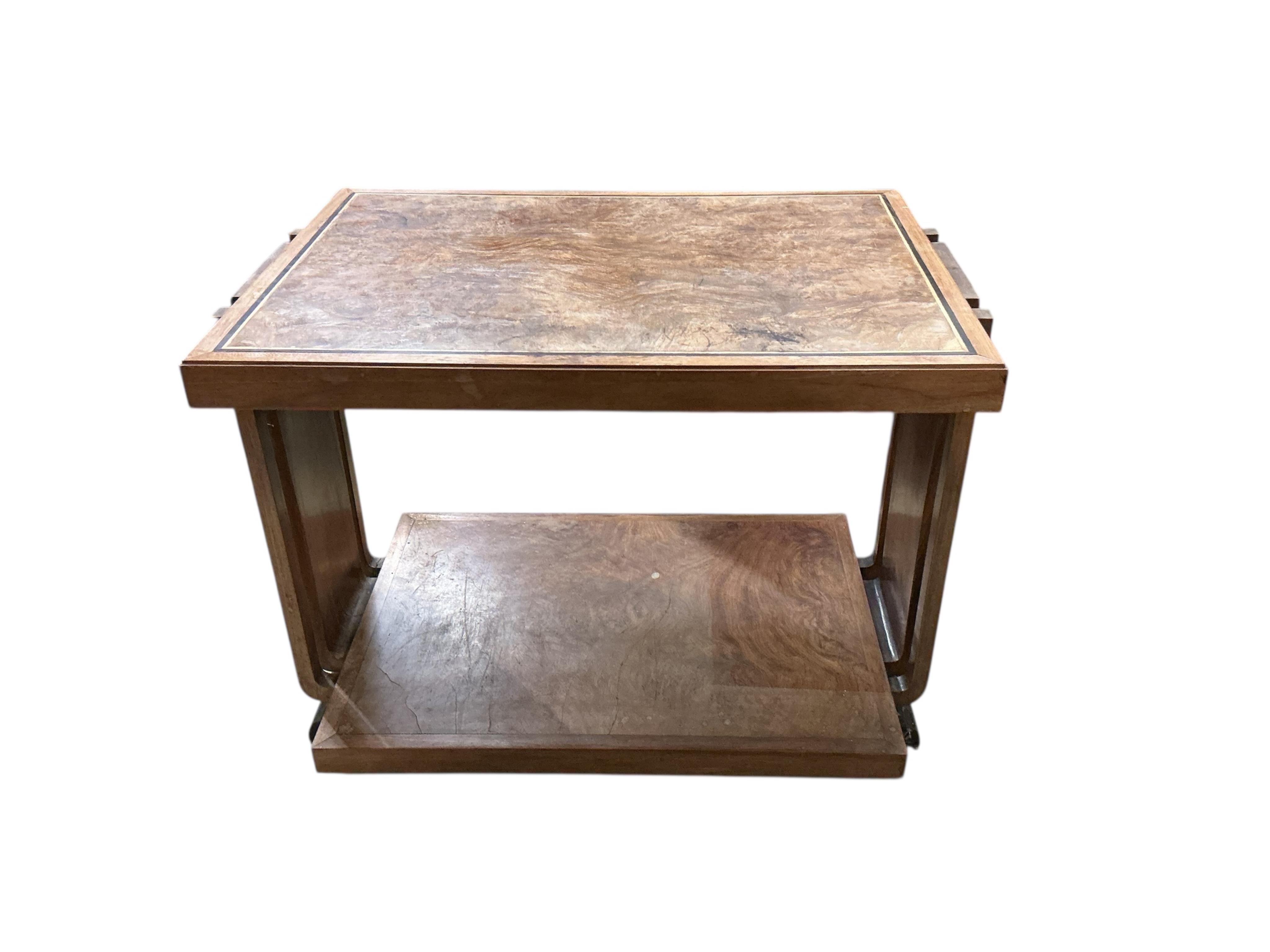 An Art Deco bird's eye maple rectangular two tier occasional table, width 80cm, depth 55cm, height 60cm